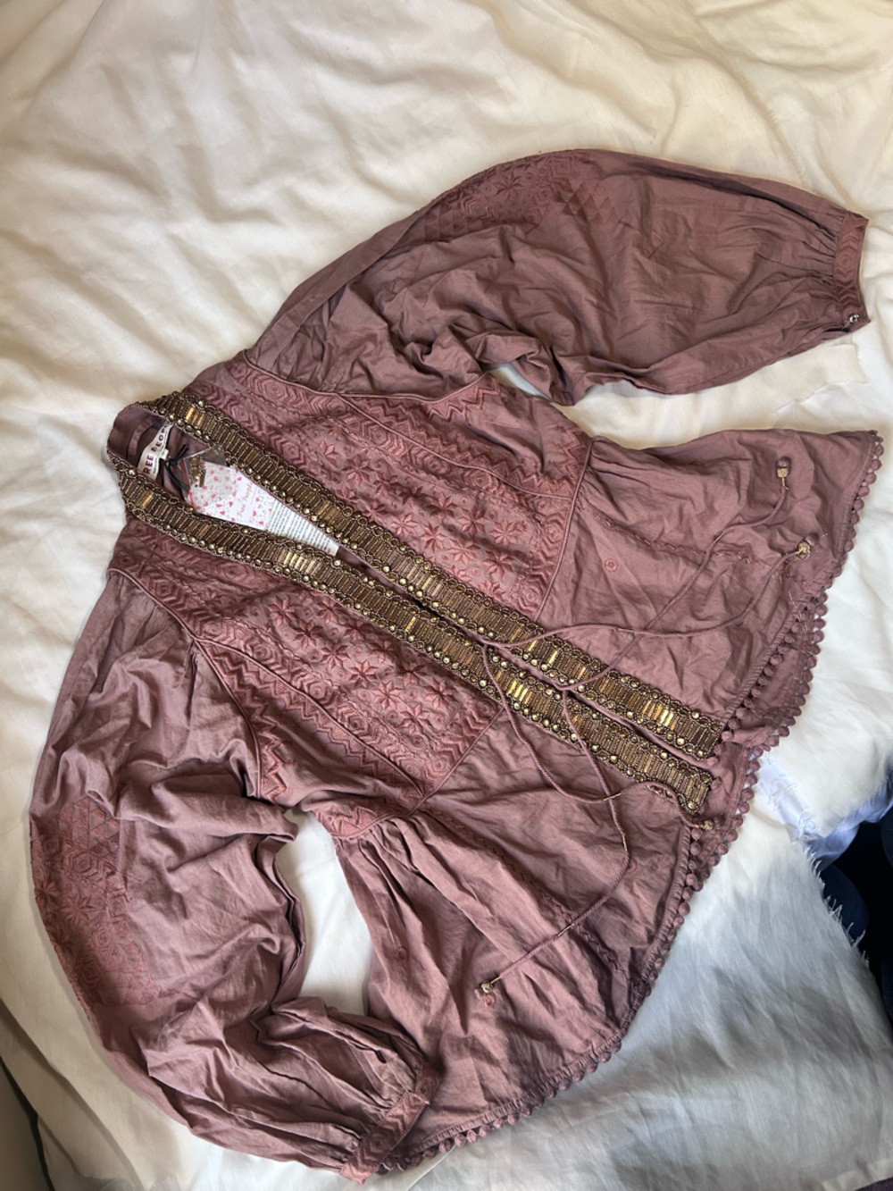 Free People NWT Vintage Renaissance Medieval Tunic Tie Top Beaded Embroidered M